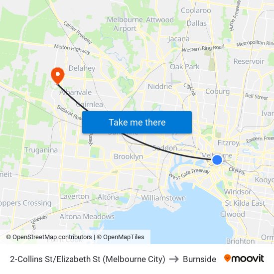 2-Collins St/Elizabeth St (Melbourne City) to Burnside map