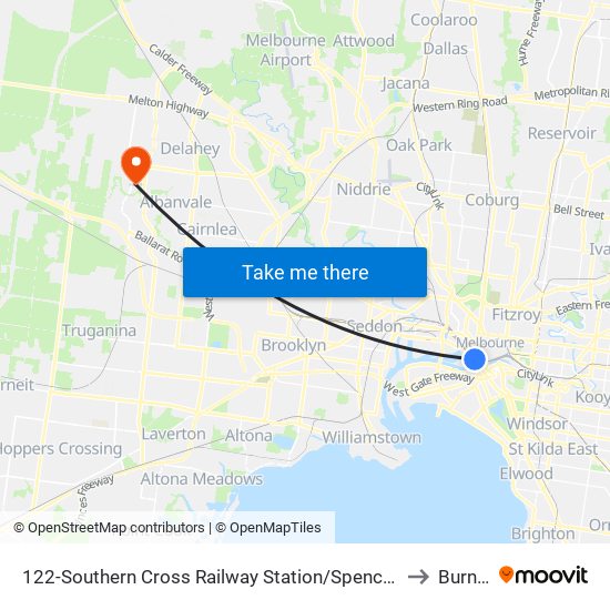 122-Southern Cross Railway Station/Spencer St (Melbourne City) to Burnside map