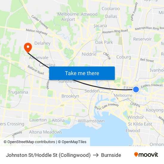 Johnston St/Hoddle St (Collingwood) to Burnside map