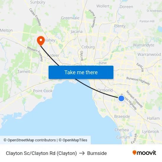 Clayton Sc/Clayton Rd to Burnside map