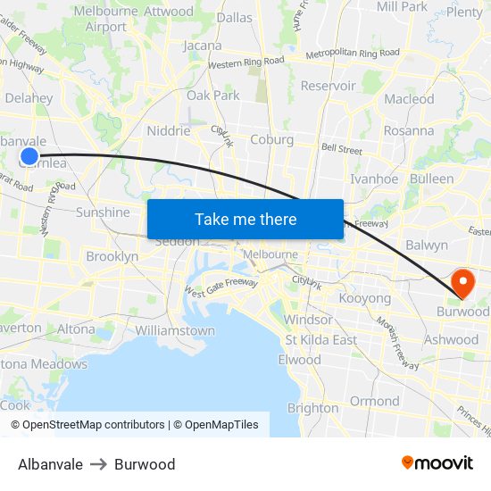 Albanvale to Burwood map