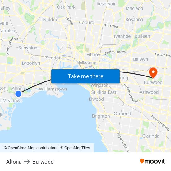 Altona to Burwood map