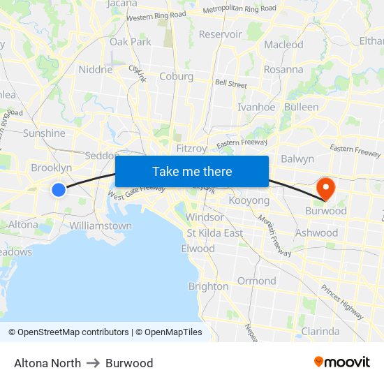 Altona North to Burwood map