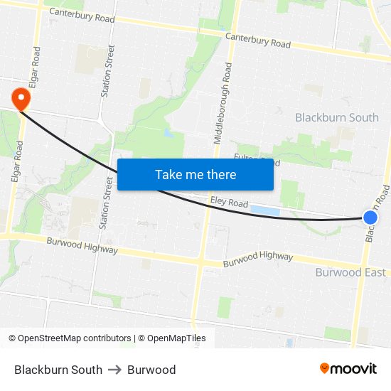 Blackburn South to Burwood map