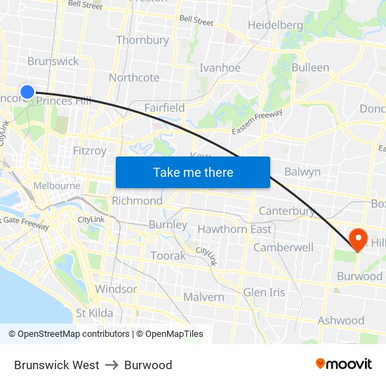 Brunswick West to Burwood map