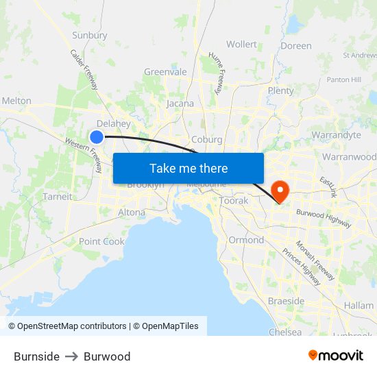 Burnside to Burwood map