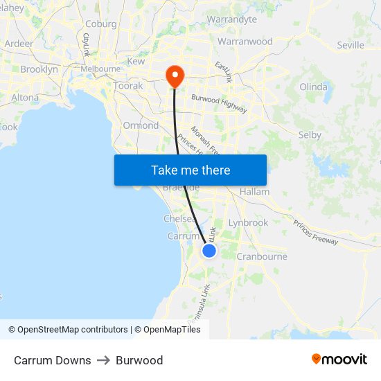 Carrum Downs to Burwood map
