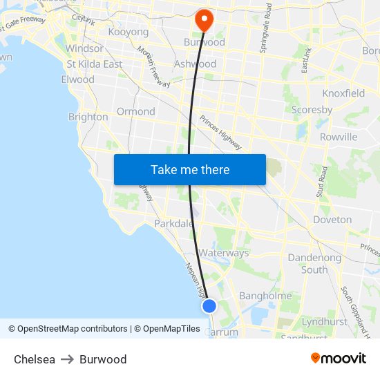 Chelsea to Burwood map