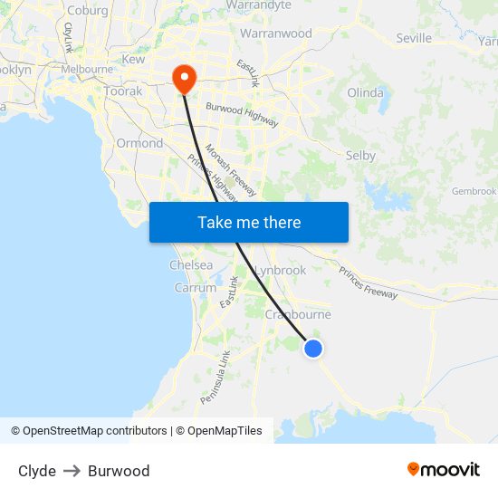 Clyde to Burwood map