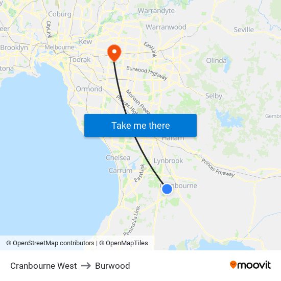 Cranbourne West to Burwood map