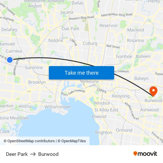 Deer Park to Burwood map