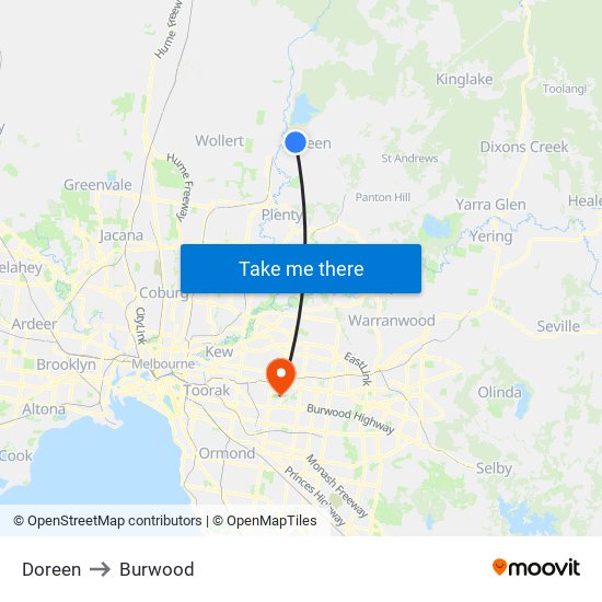 Doreen to Burwood map