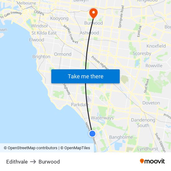 Edithvale to Burwood map