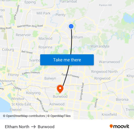 Eltham North to Burwood map