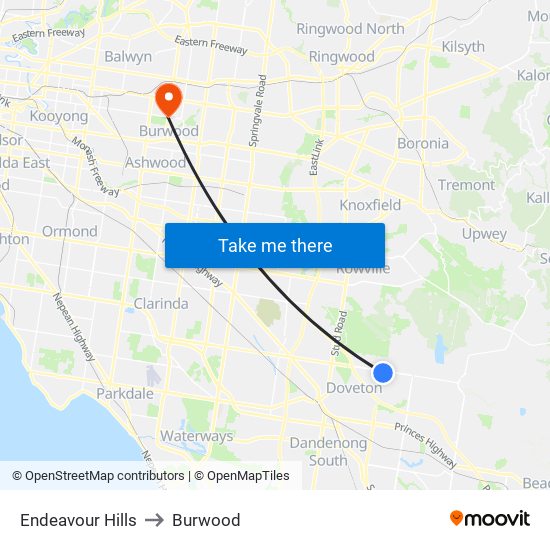 Endeavour Hills to Burwood map