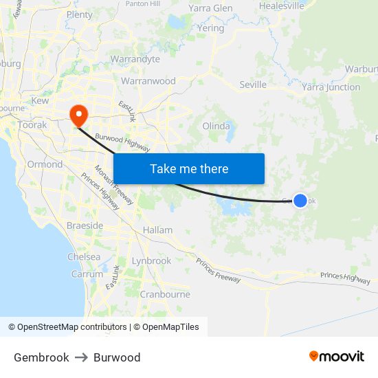 Gembrook to Burwood map