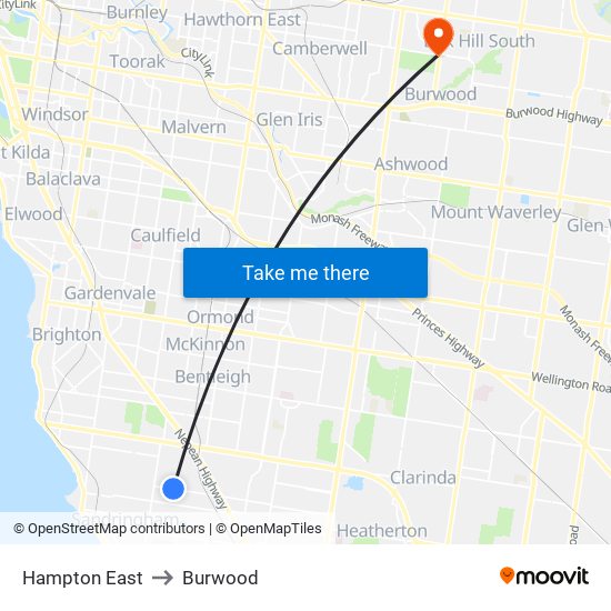 Hampton East to Burwood map