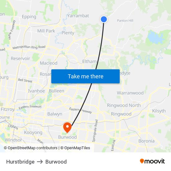 Hurstbridge to Burwood map