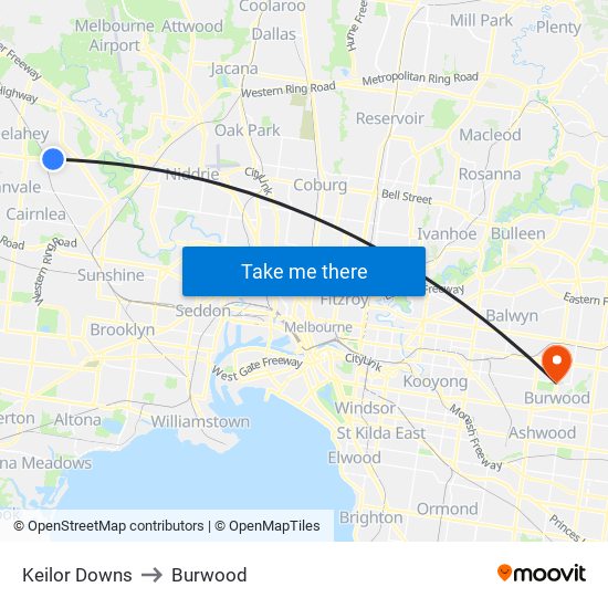 Keilor Downs to Burwood map