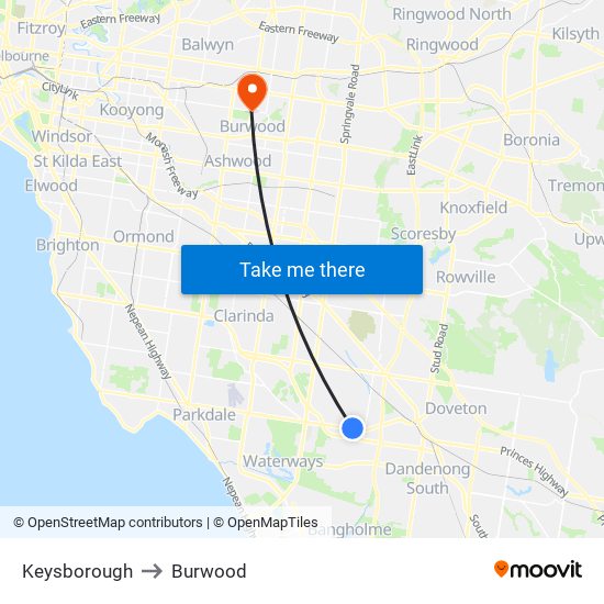 Keysborough to Burwood map