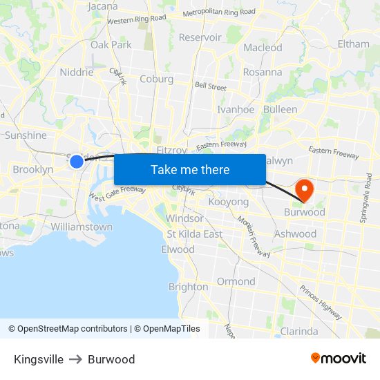 Kingsville to Burwood map