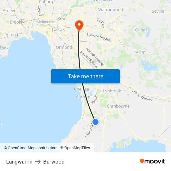 Langwarrin to Burwood map