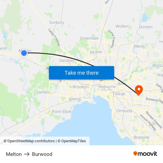 Melton to Burwood map