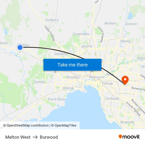Melton West to Burwood map