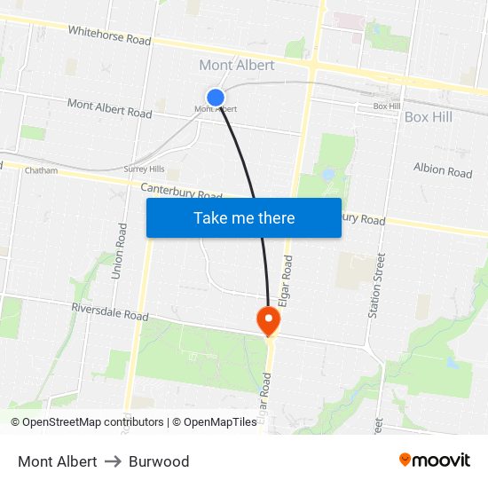 Mont Albert to Burwood map