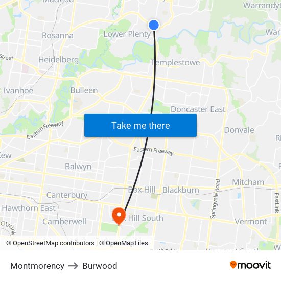 Montmorency to Burwood map