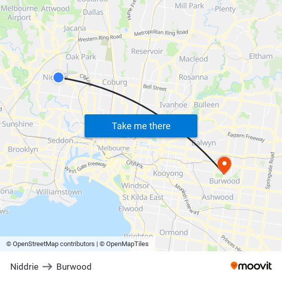 Niddrie to Burwood map