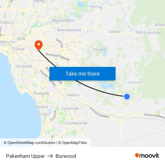 Pakenham Upper to Burwood map