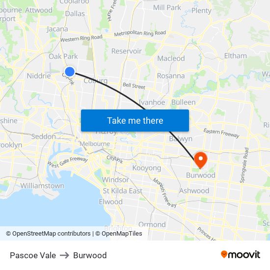 Pascoe Vale to Burwood map