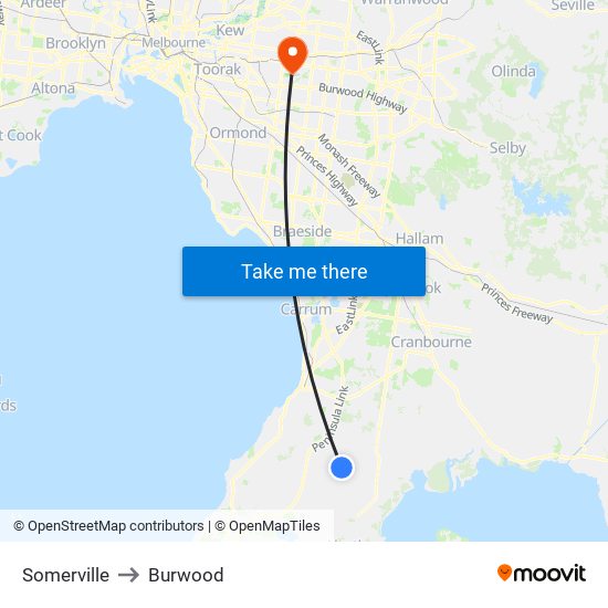 Somerville to Burwood map