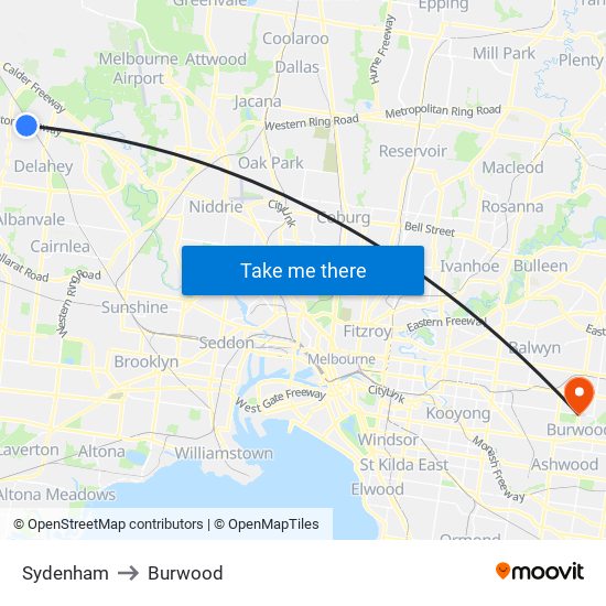 Sydenham to Burwood map