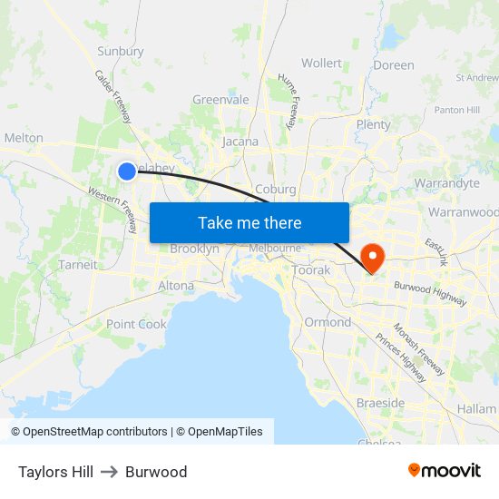 Taylors Hill to Burwood map