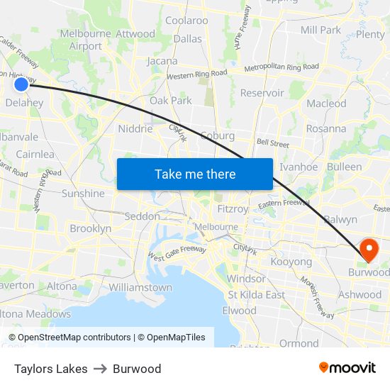 Taylors Lakes to Burwood map