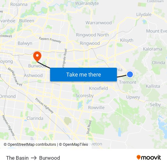 The Basin to Burwood map