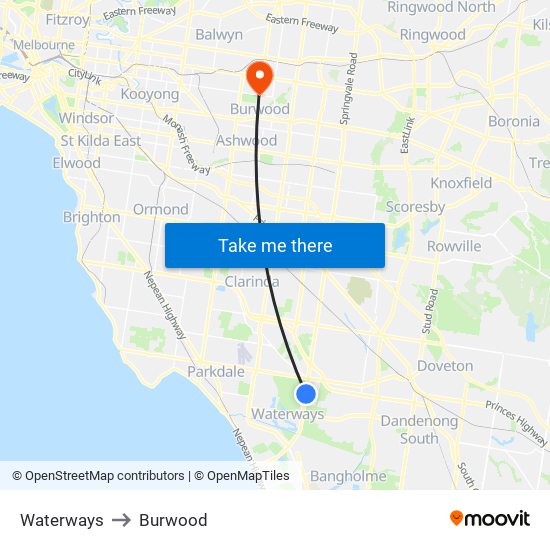 Waterways to Burwood map