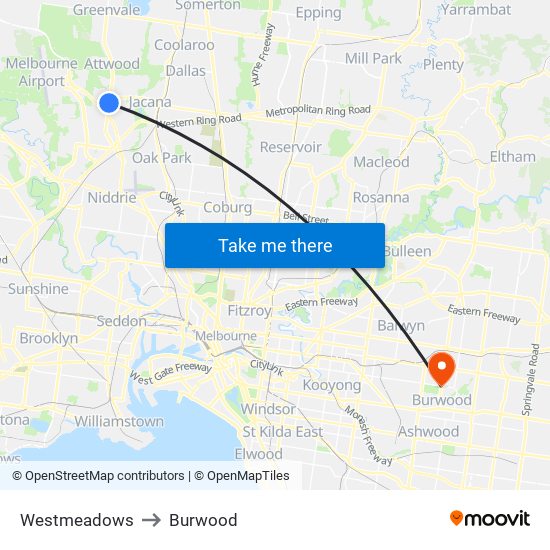 Westmeadows to Burwood map