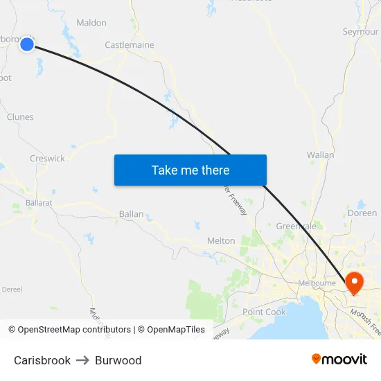 Carisbrook to Burwood map