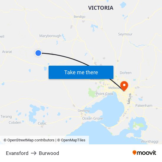 Evansford to Burwood map