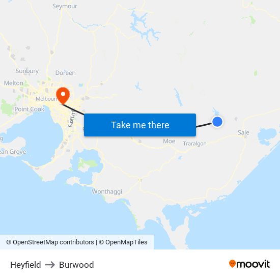 Heyfield to Burwood map