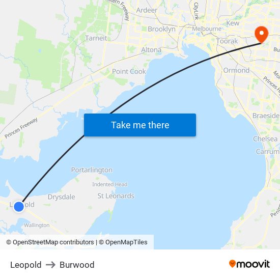 Leopold to Burwood map