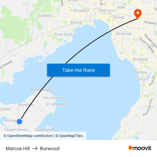Marcus Hill to Burwood map