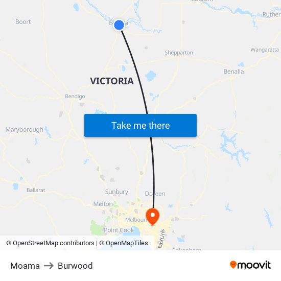 Moama to Burwood map