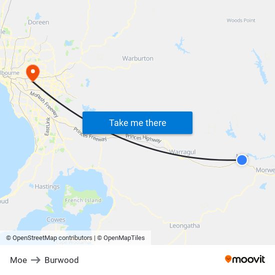 Moe to Burwood map