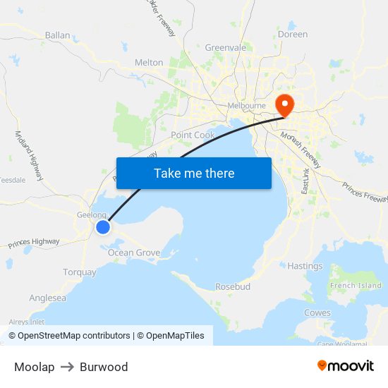 Moolap to Burwood map