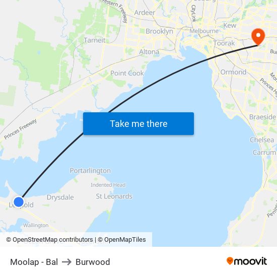 Moolap - Bal to Burwood map