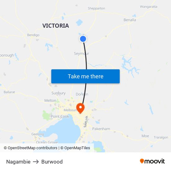 Nagambie to Burwood map